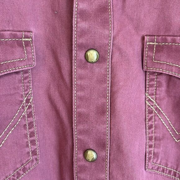 Wrangler Men's Retro Burgundy snap buttons long sleeve button down Shirt medium - Picture 5 of 9